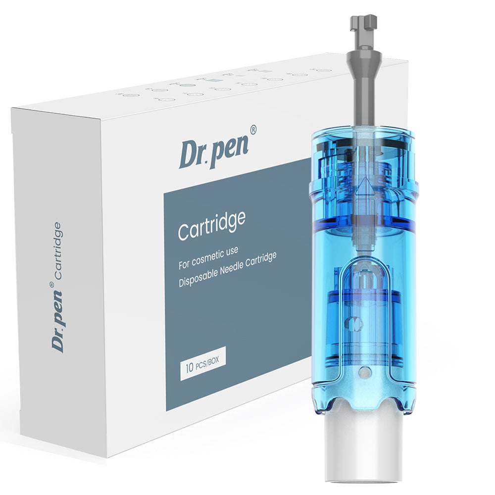 Ανταλλακτική κεφαλή Dr. Pen M9 και M8 Max δίπλα σε κουτί με ένδειξη 10 τεμαχίων ανά κουτί
